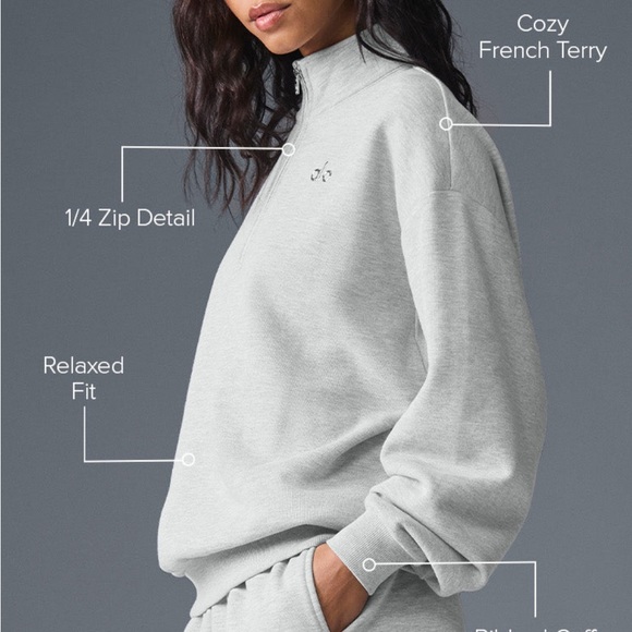 Alo Accolade Grey Quarter-Zip Pullover Sweater